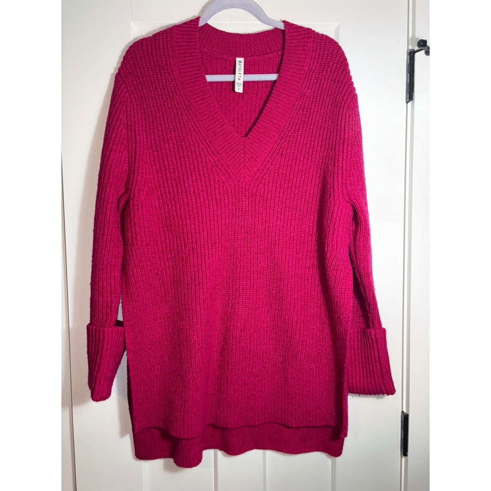 Athleta Shasta V-Neck Sweater Pink Size S Wool Blend Knitted Oversized‎ Comfy